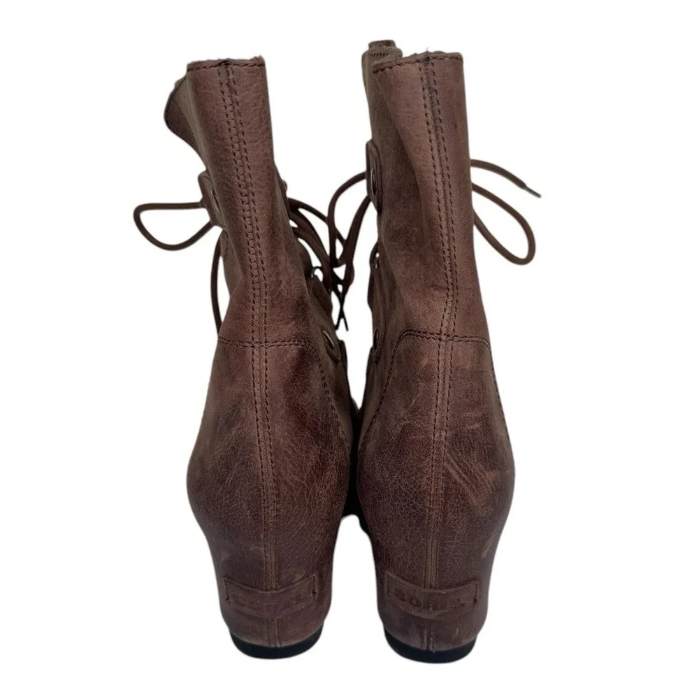 SOREL Joan Of Arctic Wedge Mid‎ Tobacco Leather Women's Size 9.5